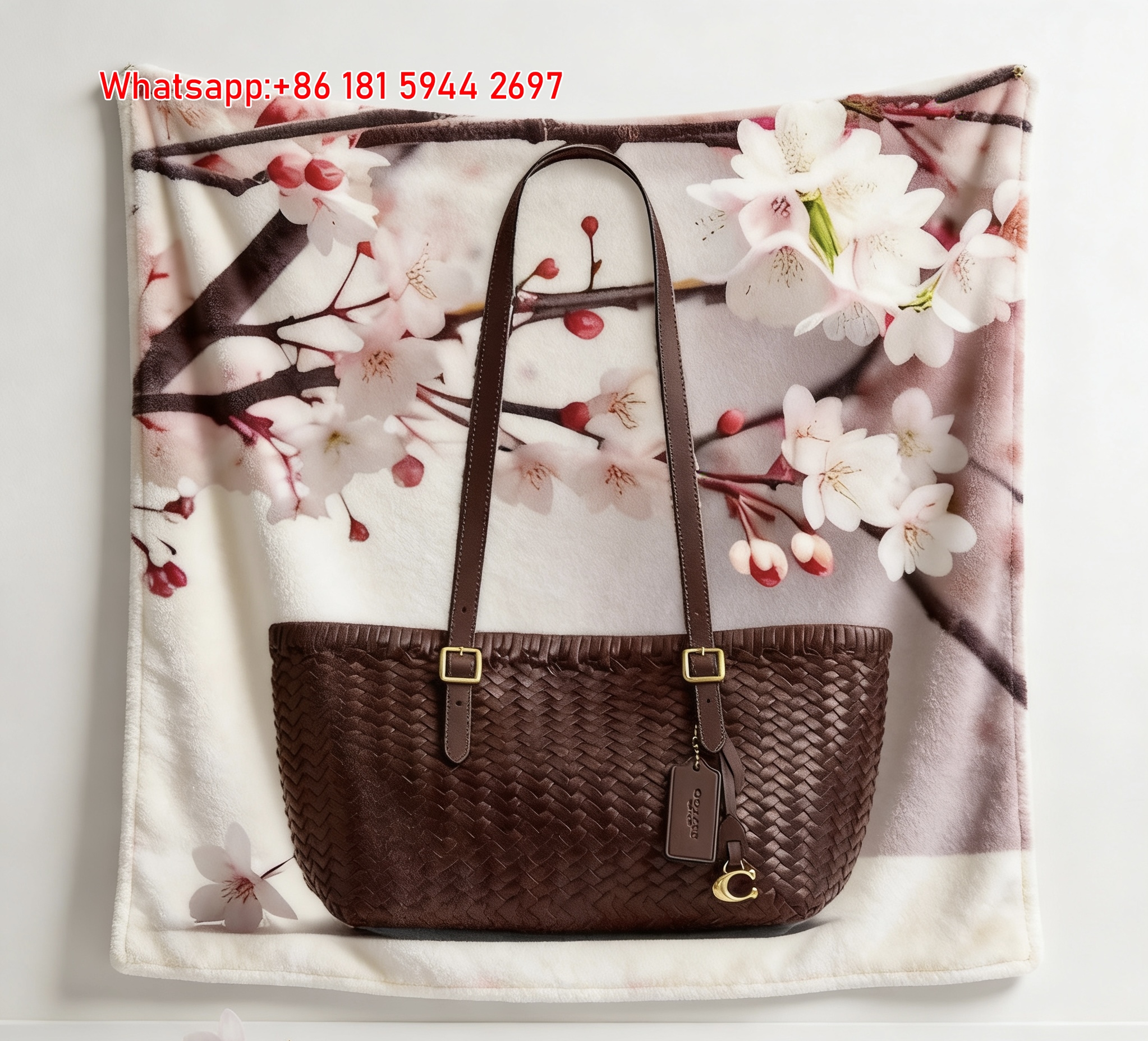 Coach Brown Woven Bag Print Flannel Sofa Throw Blanket for Wall Decor C203